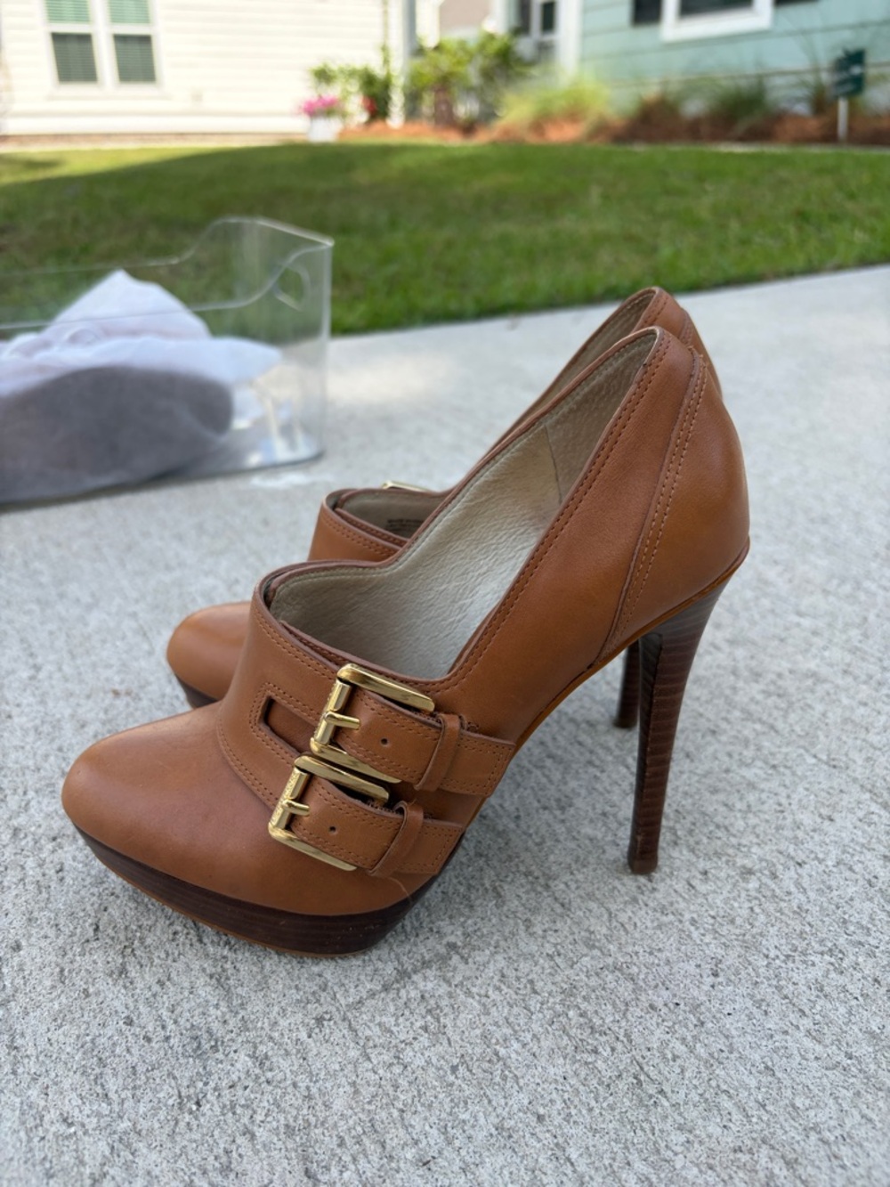 Michael Kors Cognac Leather Buckle Pumps